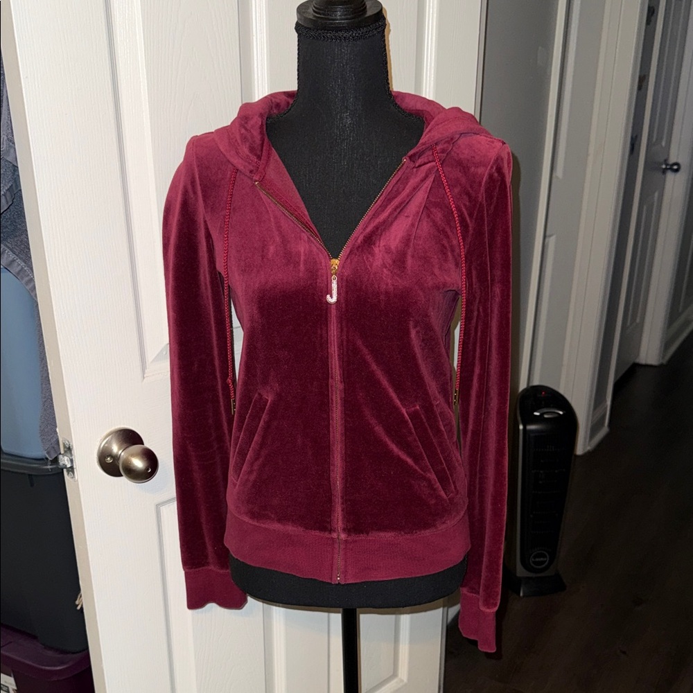 🖤JUICY COUTURE RARE BURGUNDY VELOUR JACKET SIZE L🖤